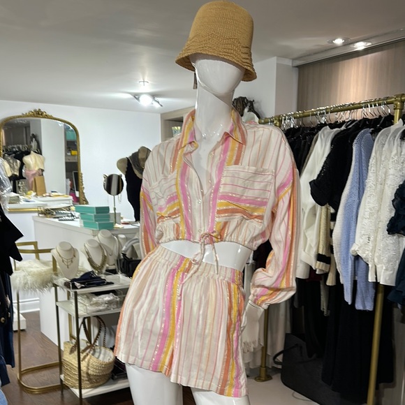 Striped Button-Up Shirt and Shorts Set - Picture 2 of 3